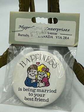 Vintage Pin Button Happiness Is Being Married To Your Best Friend Hyperlight